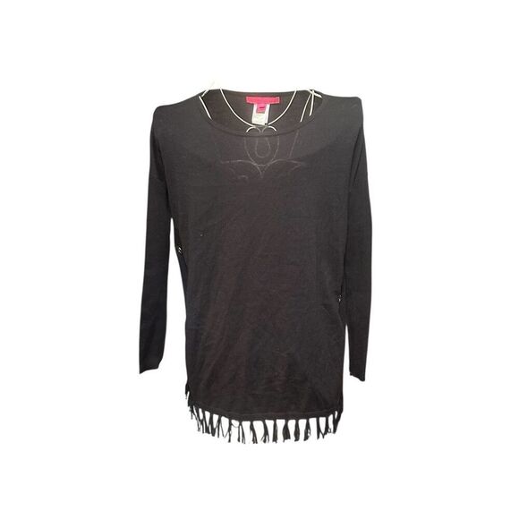 Beautiful Lilly Pulitzer Ramona Fringe Sweater Black Gold Buttons Cotton Blend S - Picture 1 of 16